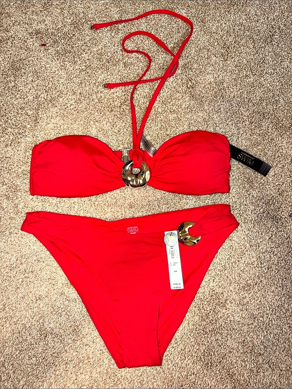 Victoria's Secret Hammered Hardware Halter Bandeau Bikini Top M & Brazilian M